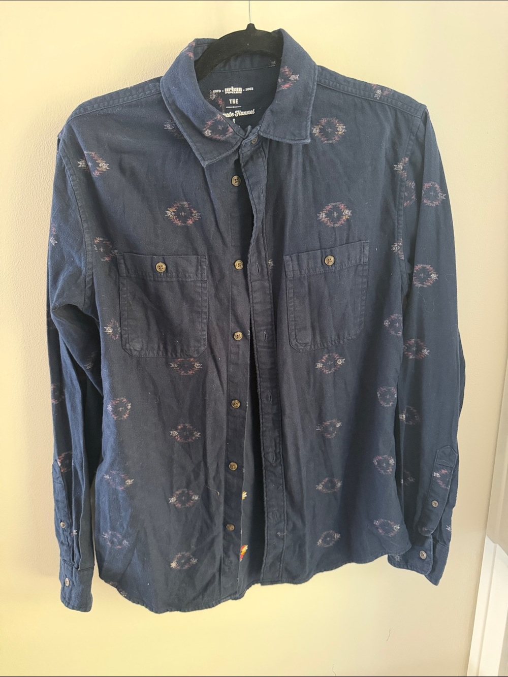 urban pipeline Navy Blue Printed Long-Sleeve Button-Down Shirt ⚽️